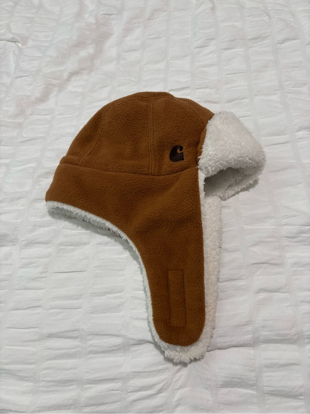 Carhartt Kids Brown Fleece Trapper Hat with Cream Sherpa